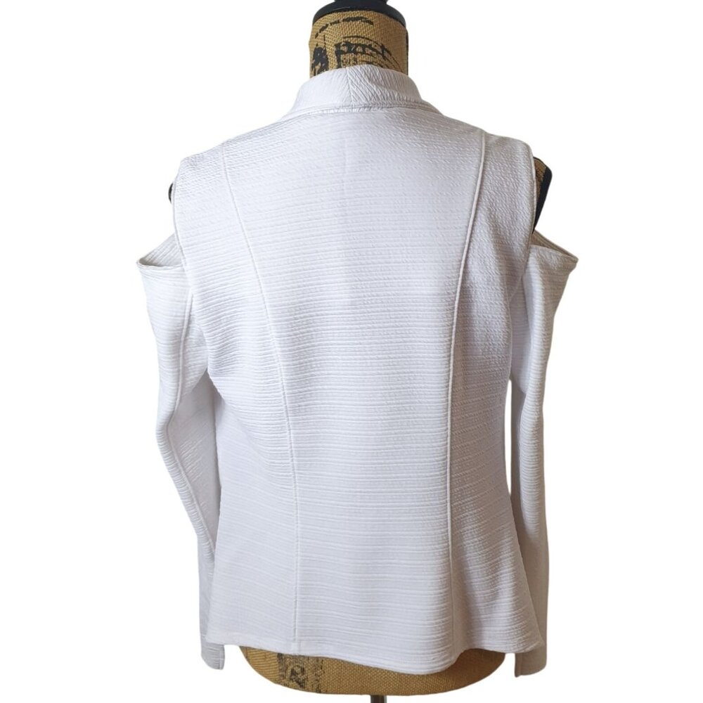 Bisou Bisou M Textured Jacket White Cold Shoulder Open Front White Michele Boho - Picture 3 of 6